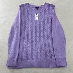 Talbots Womens Cable Knit Crewneck Purple Sweater Pullover Button Shoulder Sz MP